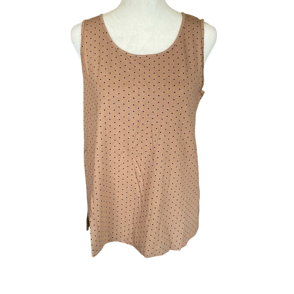 J.Jill cappuccino brown polka dot sleeveless stretchy tank top women's size S